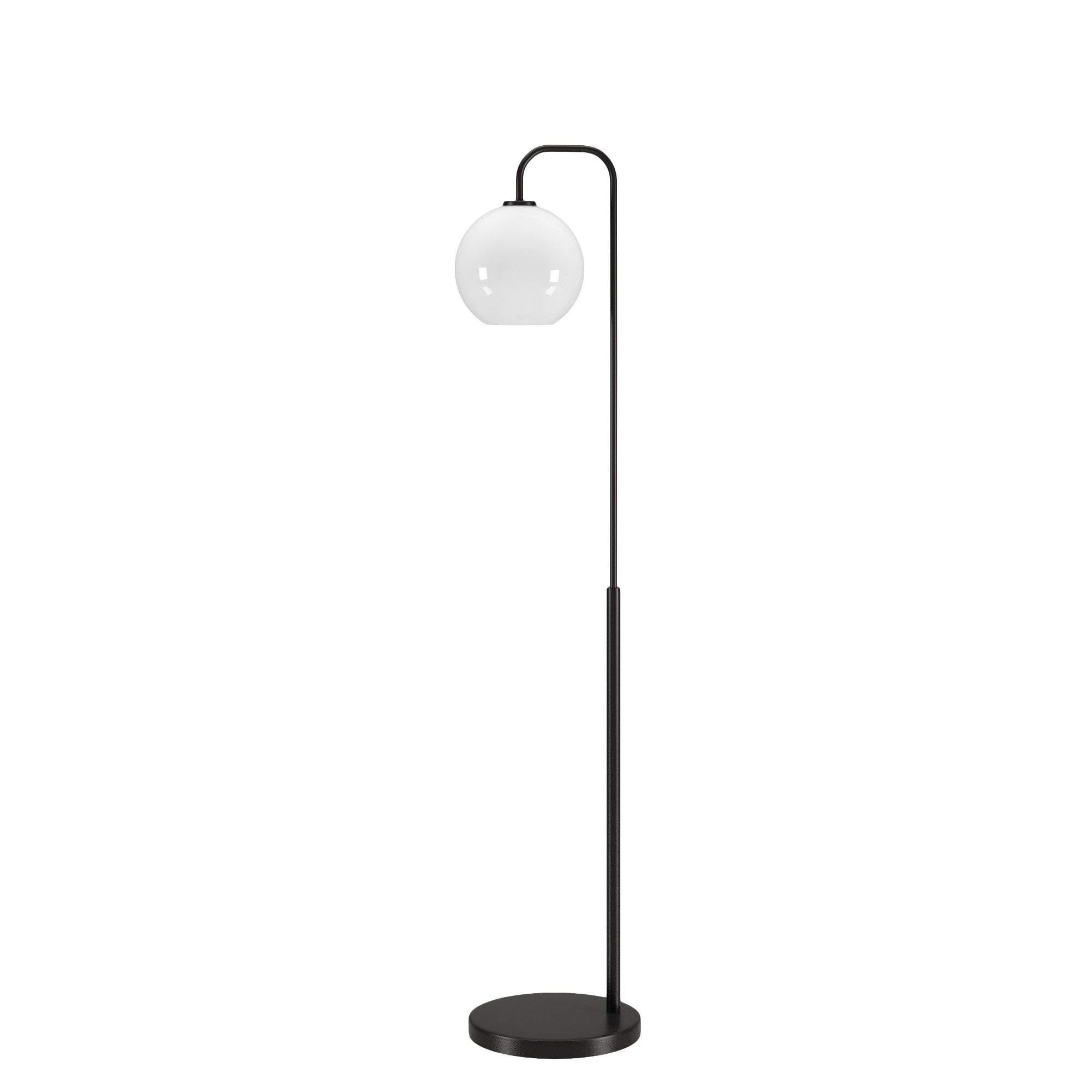 62" Black Arched Floor Lamp With White Frosted Glass Globe Shade