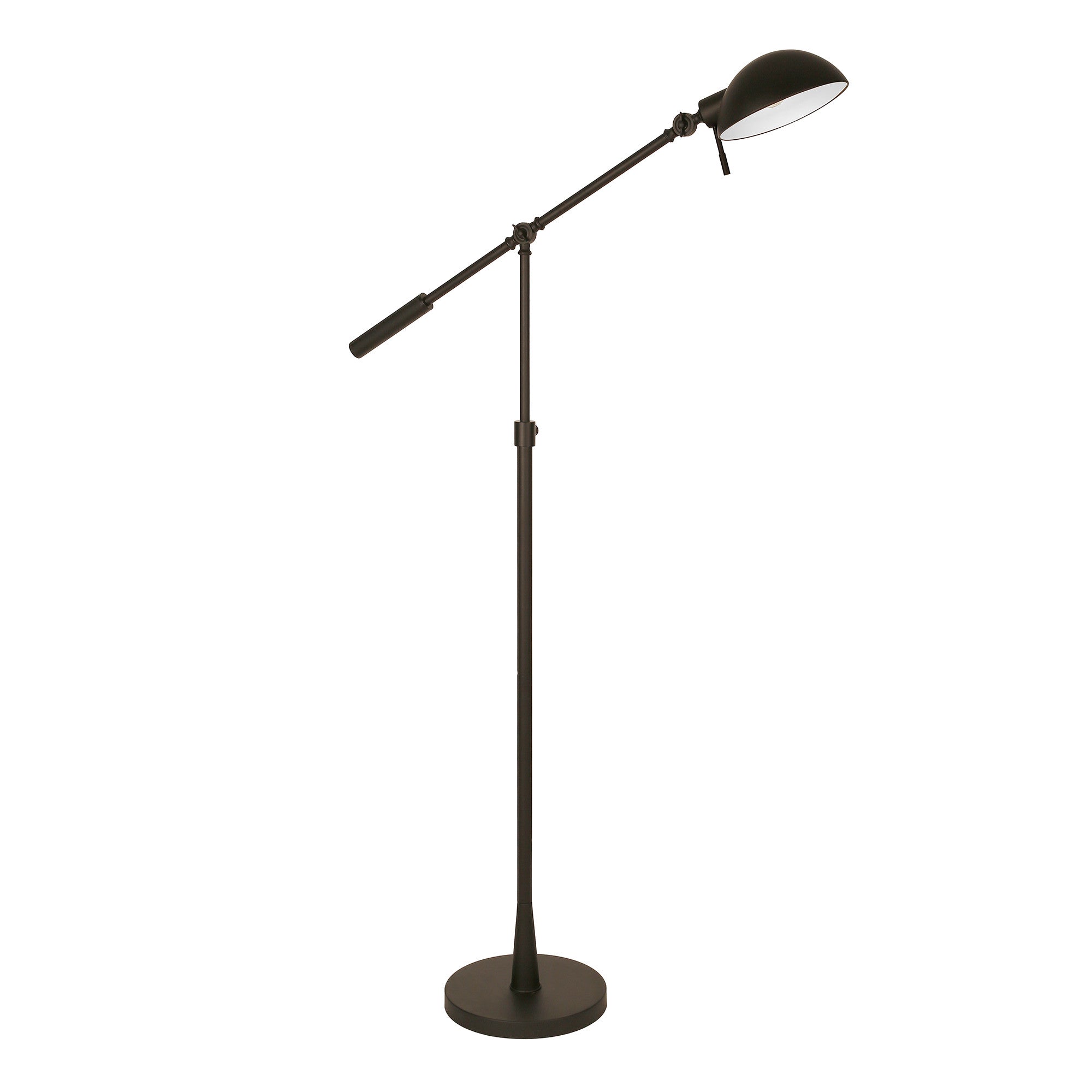 61" Black Adjustable Swing Arm Floor Lamp With Black Cone Shade