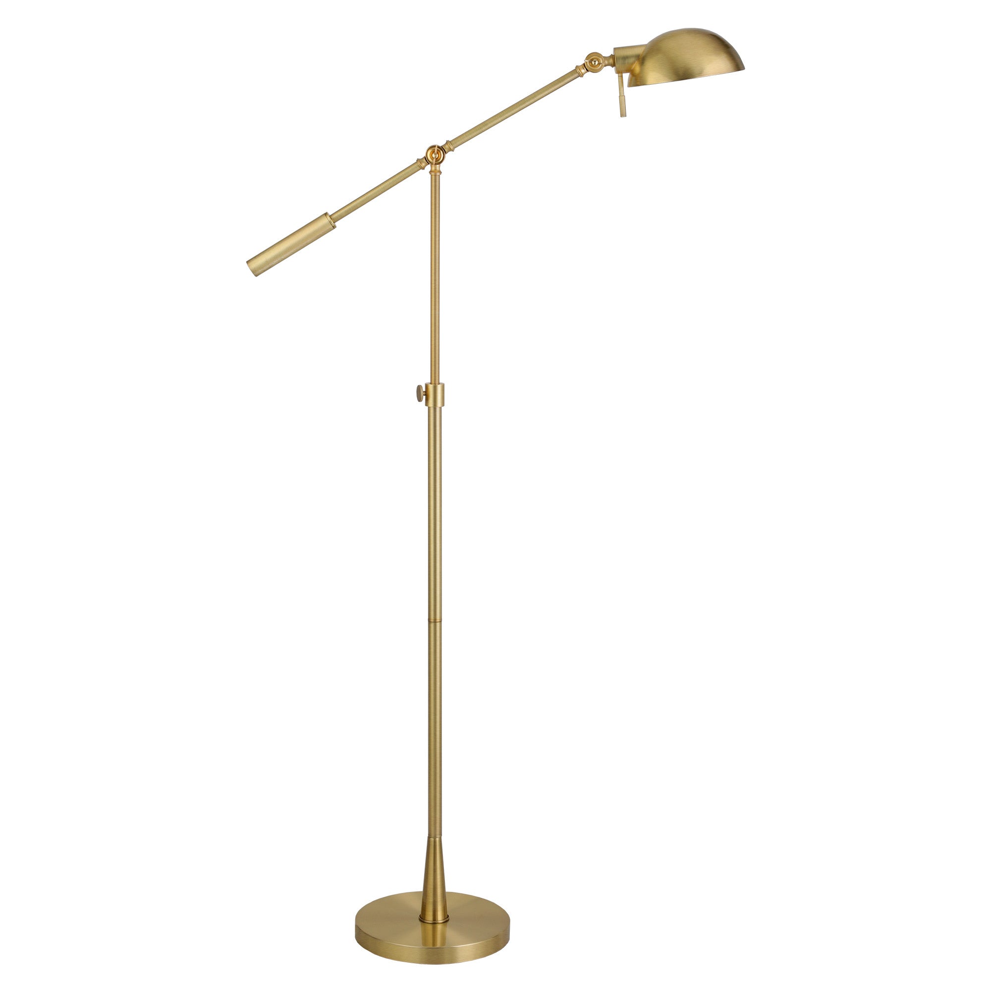 61" Brass Adjustable Swing Arm Floor Lamp With Gold Cone Shade