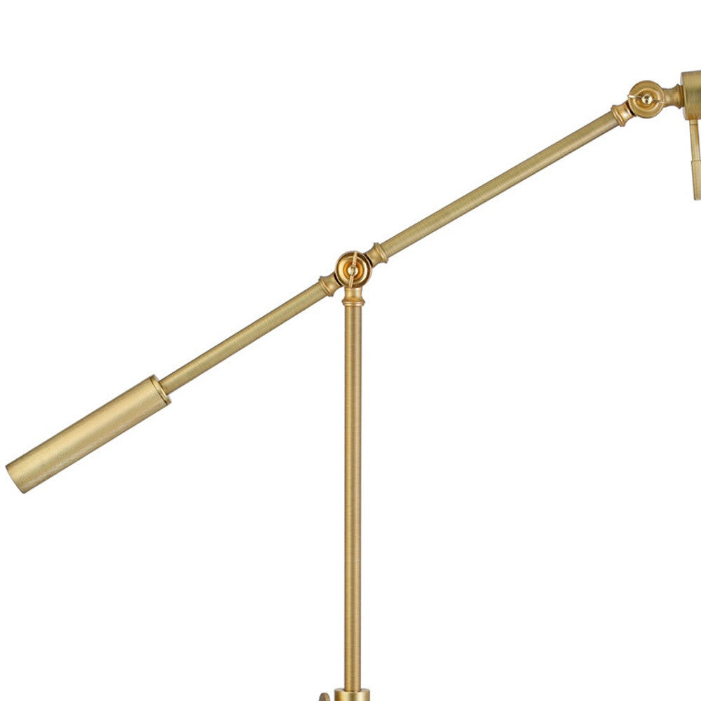 61" Brass Adjustable Swing Arm Floor Lamp With Gold Cone Shade
