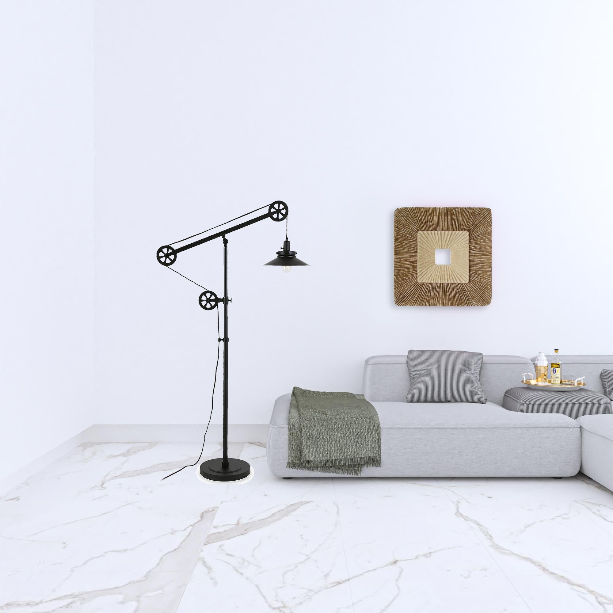 63" Black Reading Floor Lamp With Black Cone Shade
