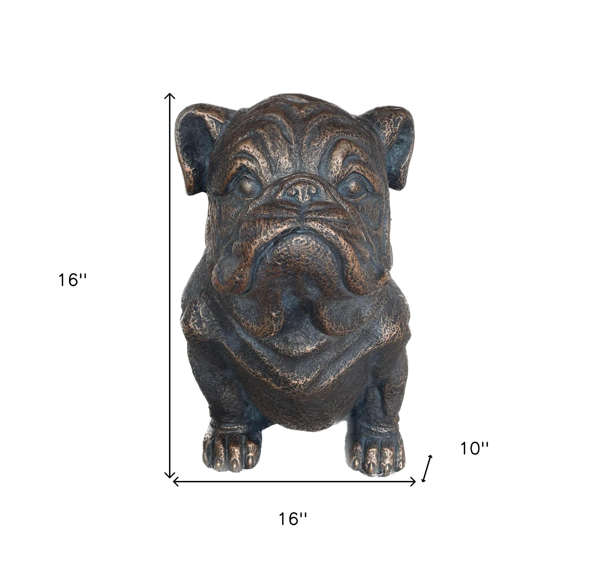 16" Antiqued Bronze Bulldog Outdoor Statue