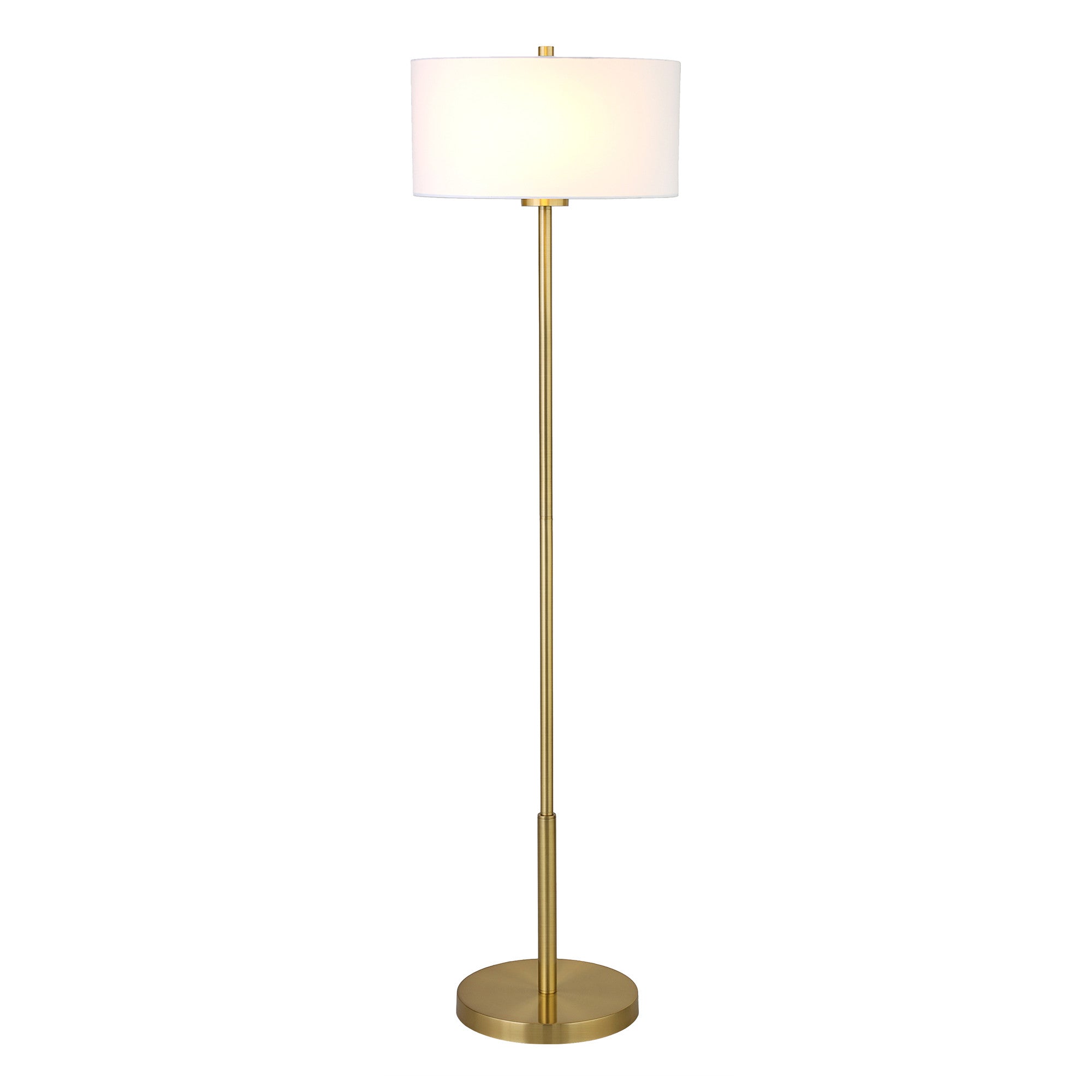 61" Brass Traditional Shaped Floor Lamp With White Drum Shade
