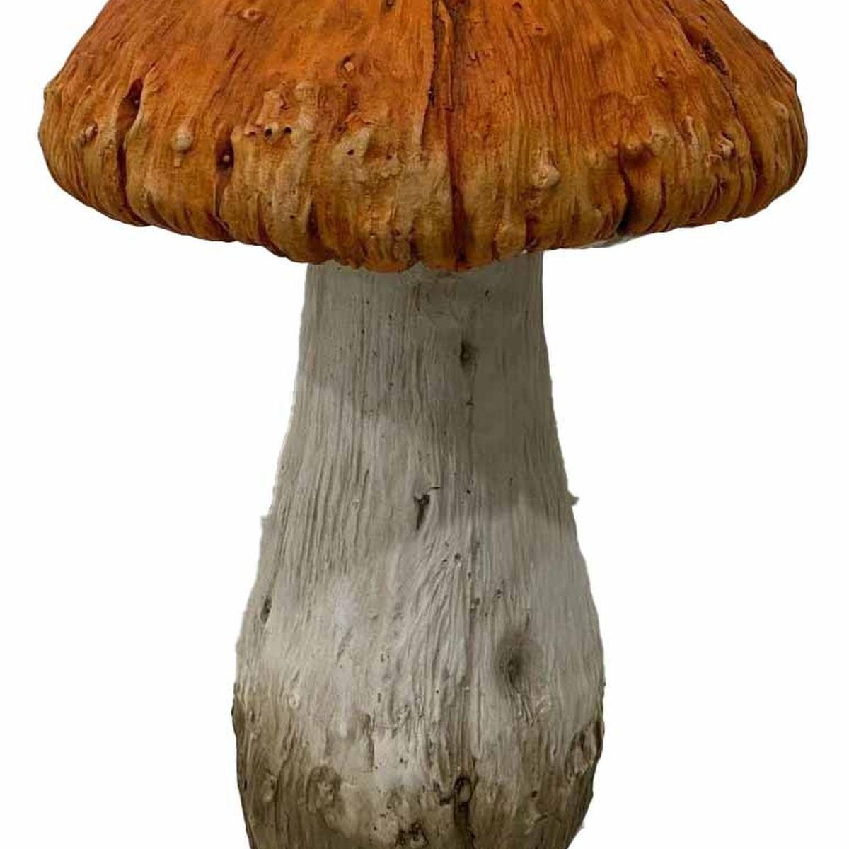 15" Orange And White Polyresin Mushroom Outdoor Statue