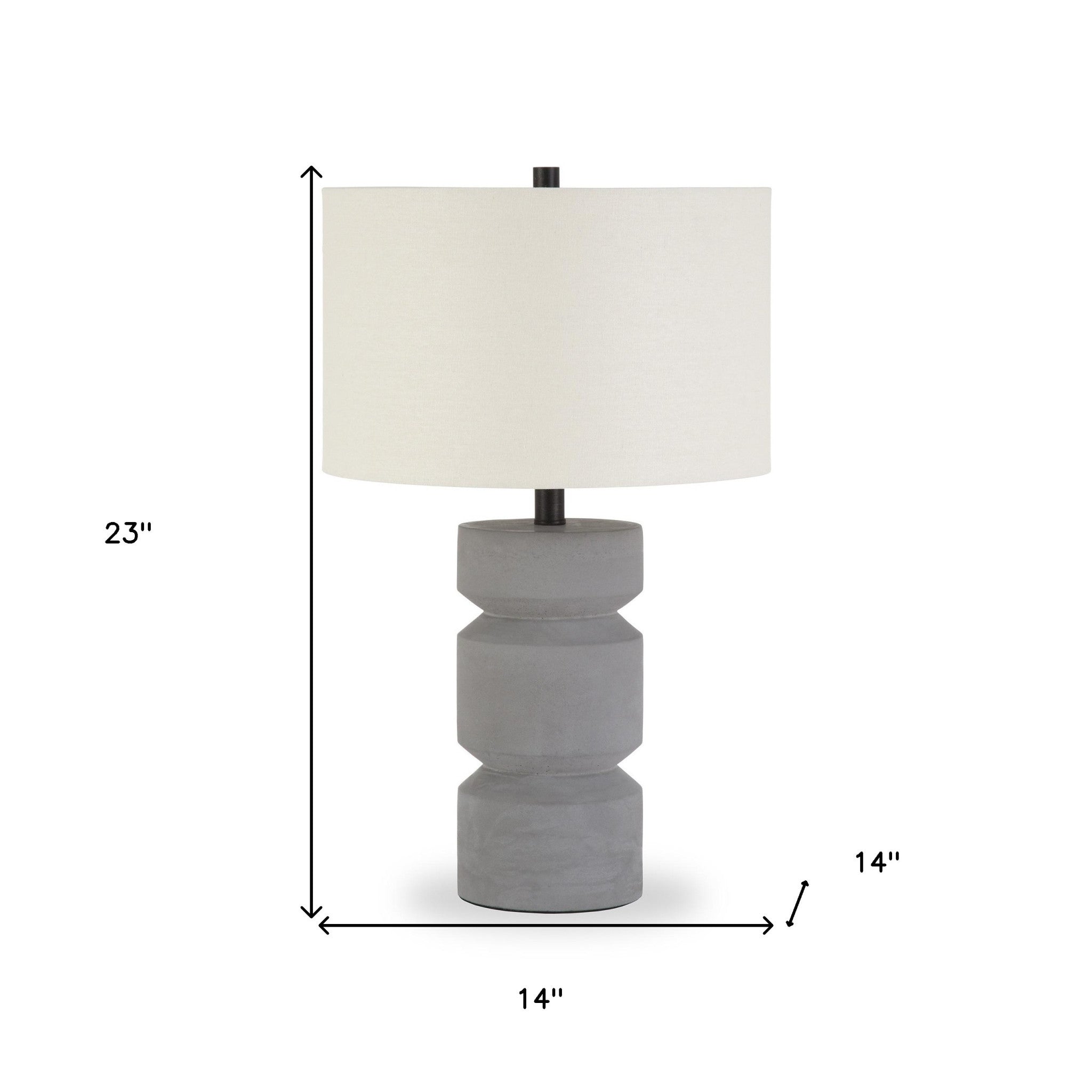 23" Gray Concrete Faceted Column Table Lamp With White Drum Shade