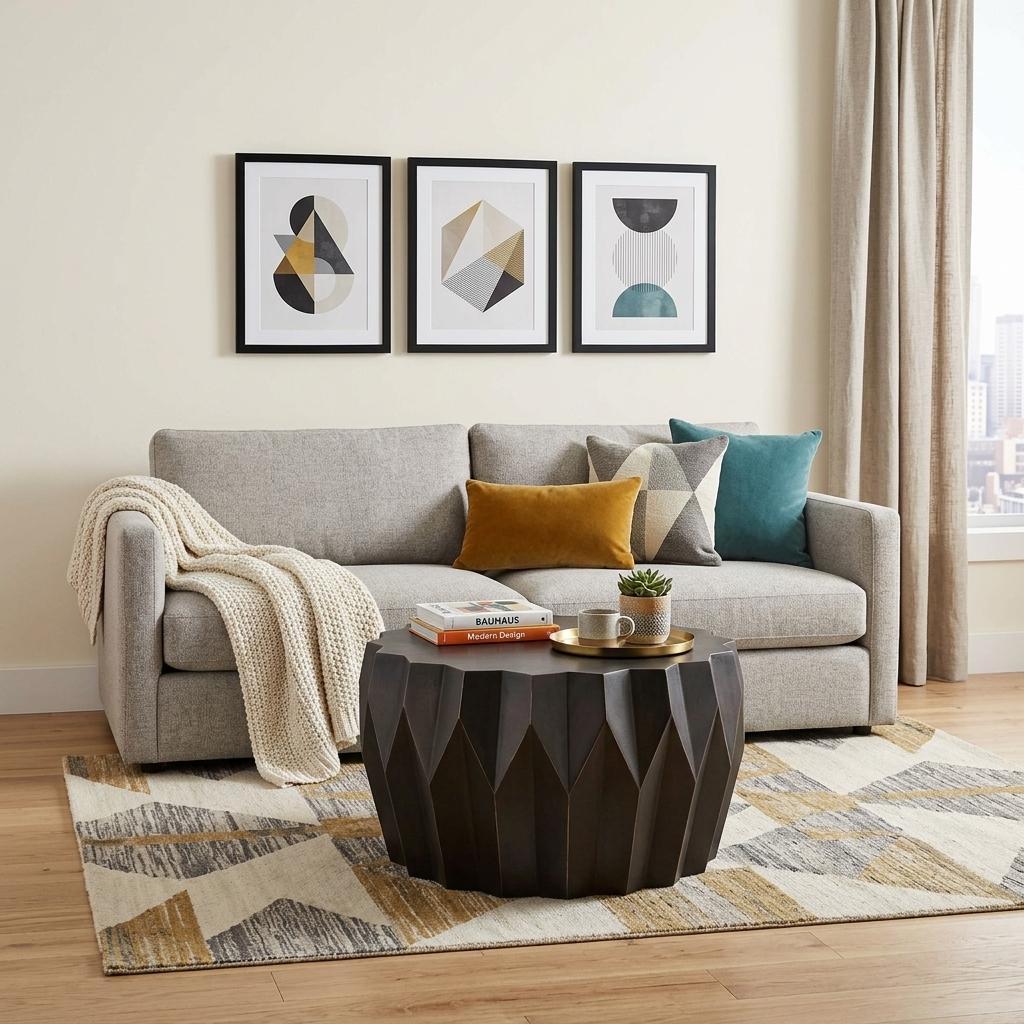 29" Black Solid Wood Round Coffee Table