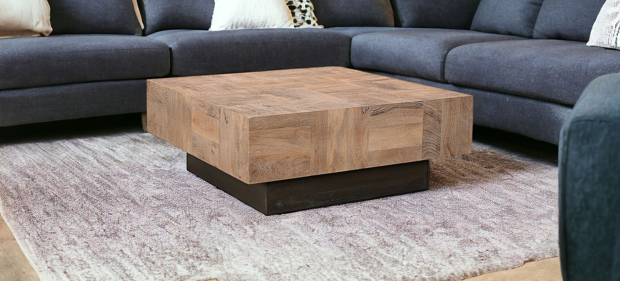 40" Brown And Black Solid Wood Square Coffee Table