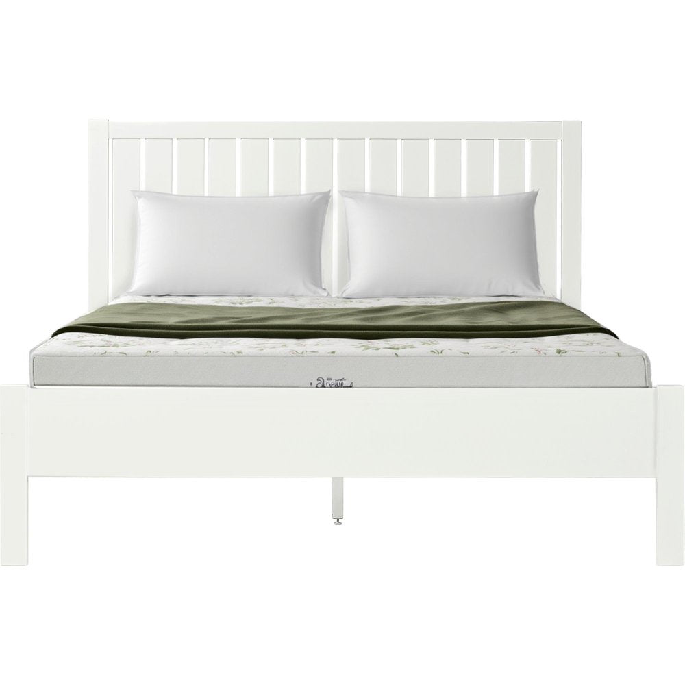 White Shiplap Texture Solid Wood Queen Bed Frame