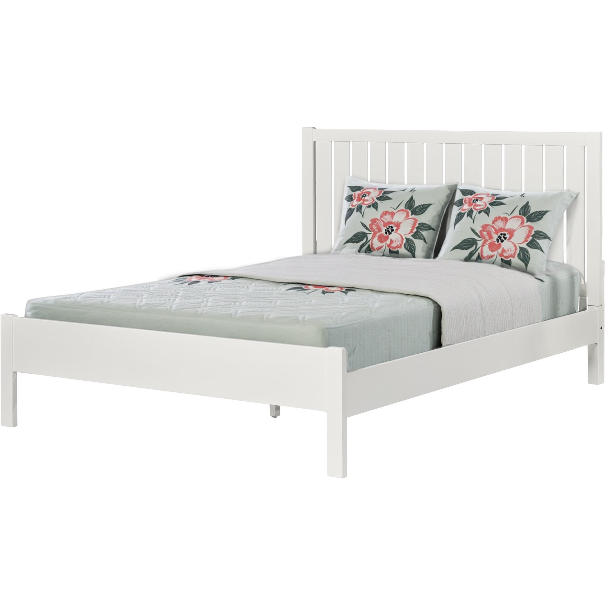 White Shiplap Texture Solid Wood King Bed Frame