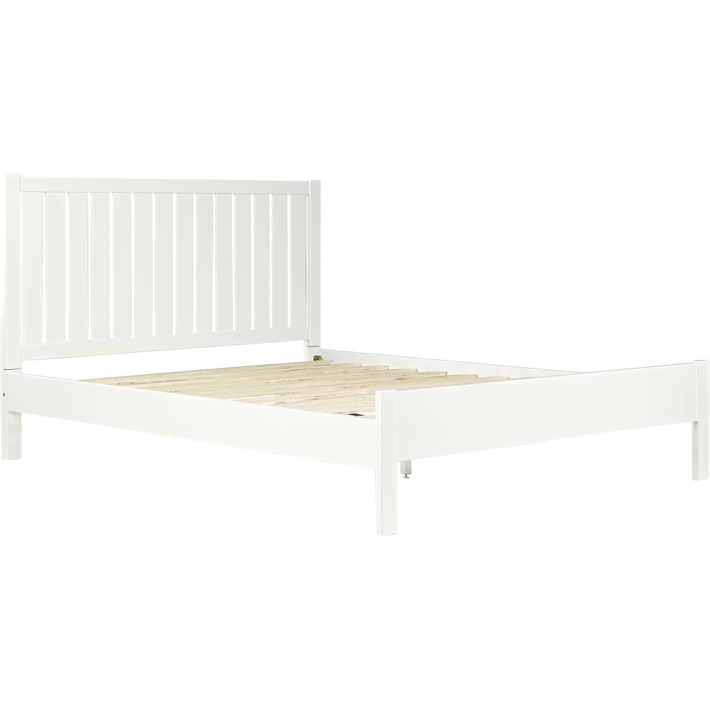 White Shiplap Texture Solid Wood Queen Bed Frame