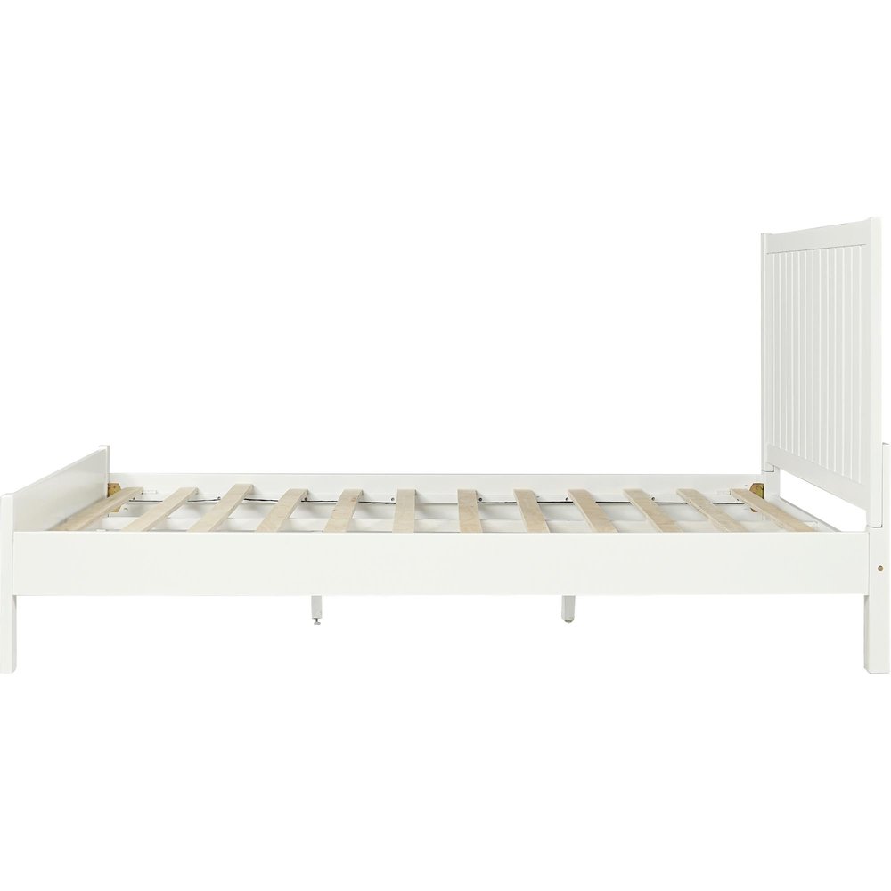 White Shiplap Texture Solid Wood Queen Bed Frame