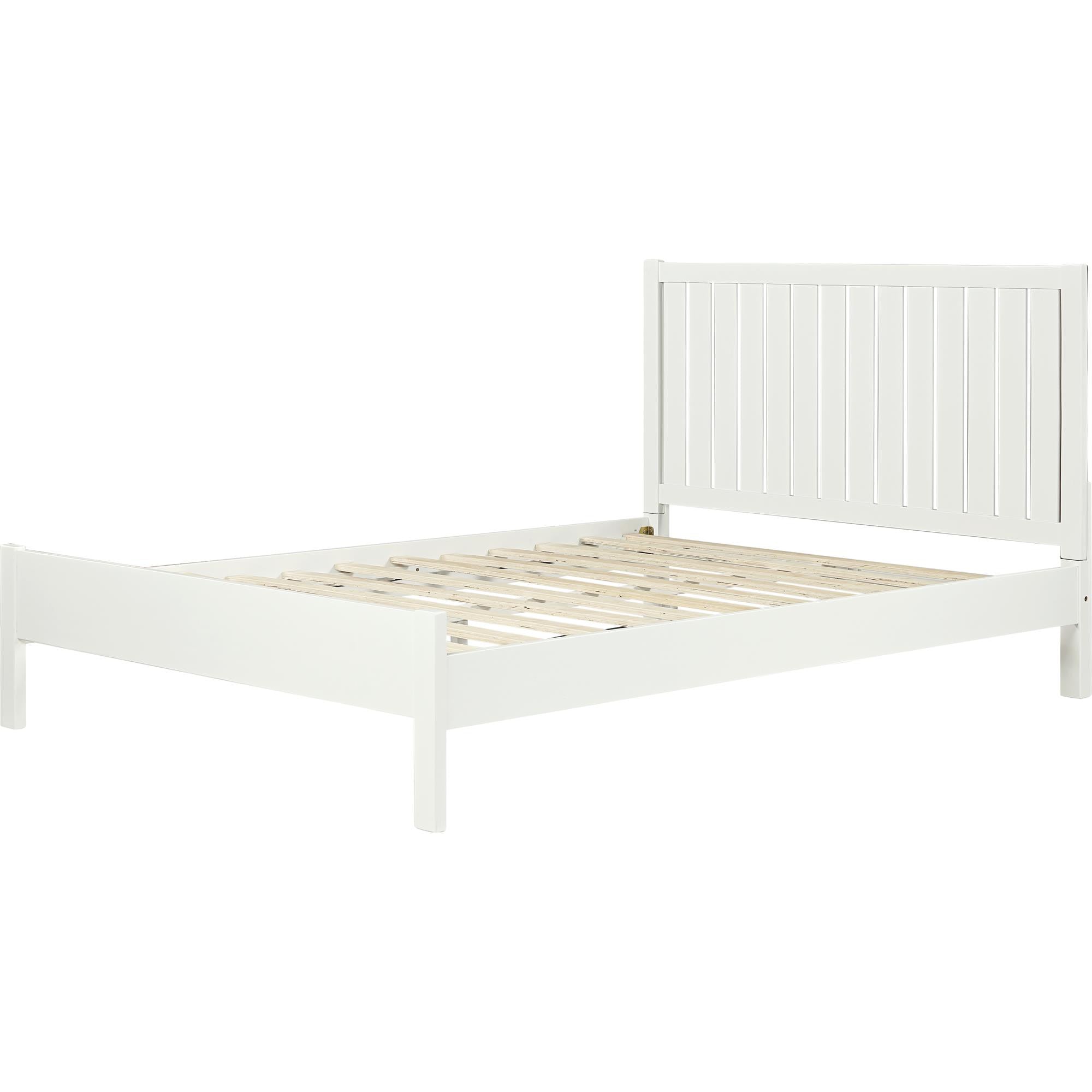 White Shiplap Texture Solid Wood King Bed Frame