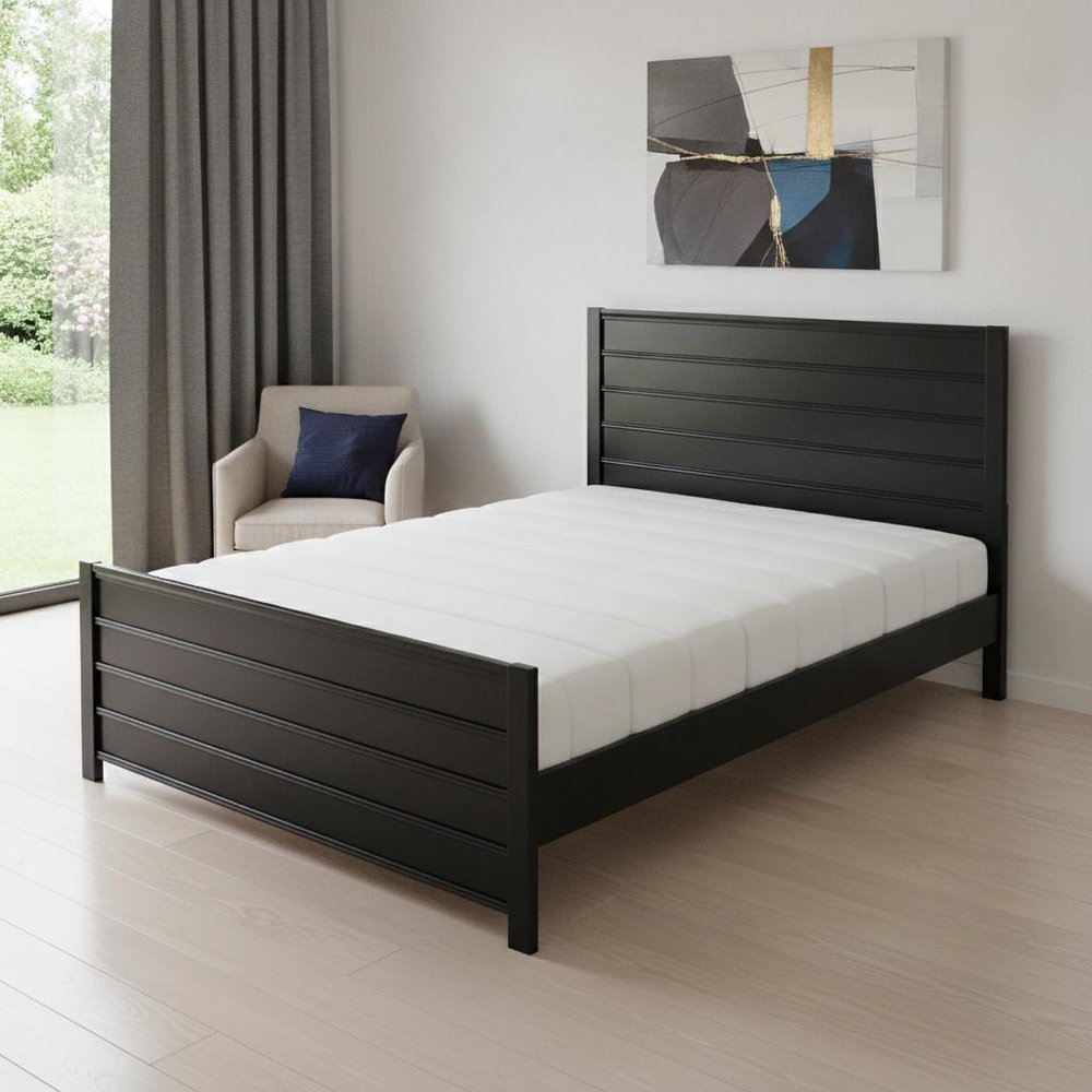Black Solid Wood Queen Bed Frame