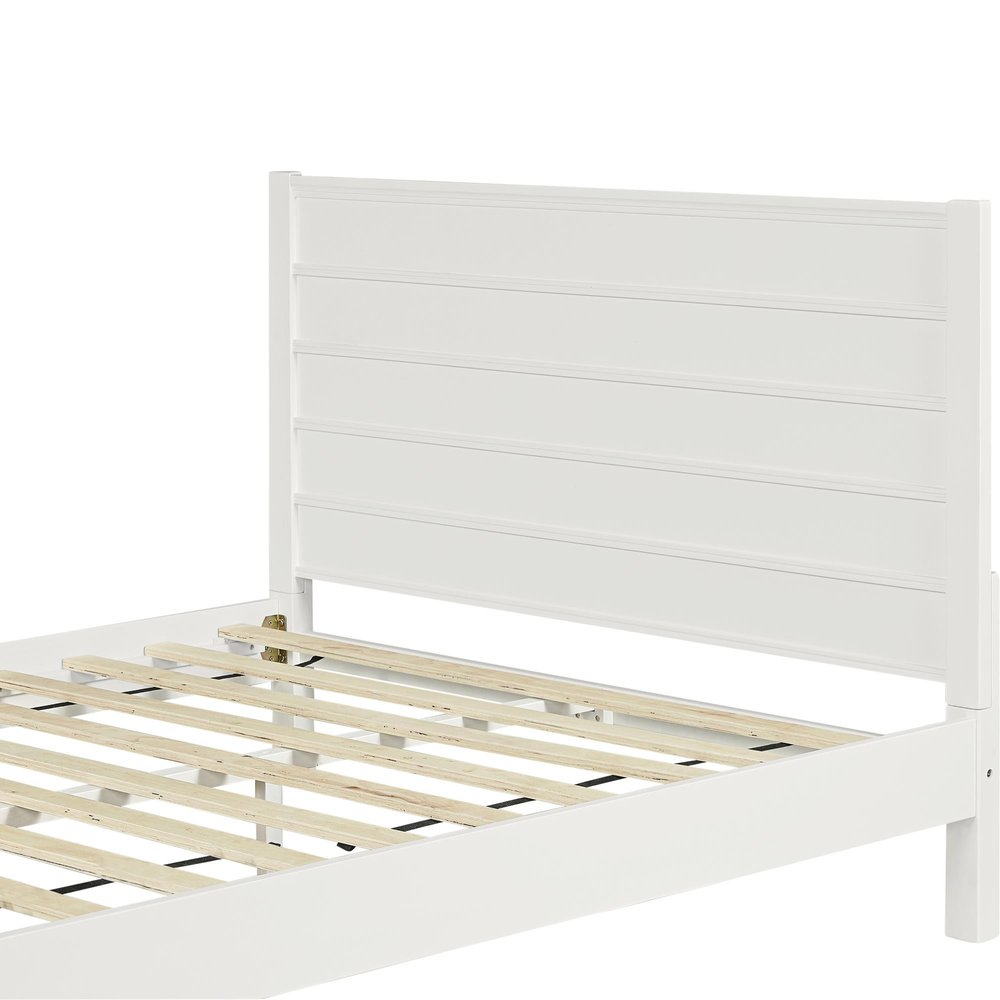 White Shiplap Texture Solid Wood Queen Bed Frame