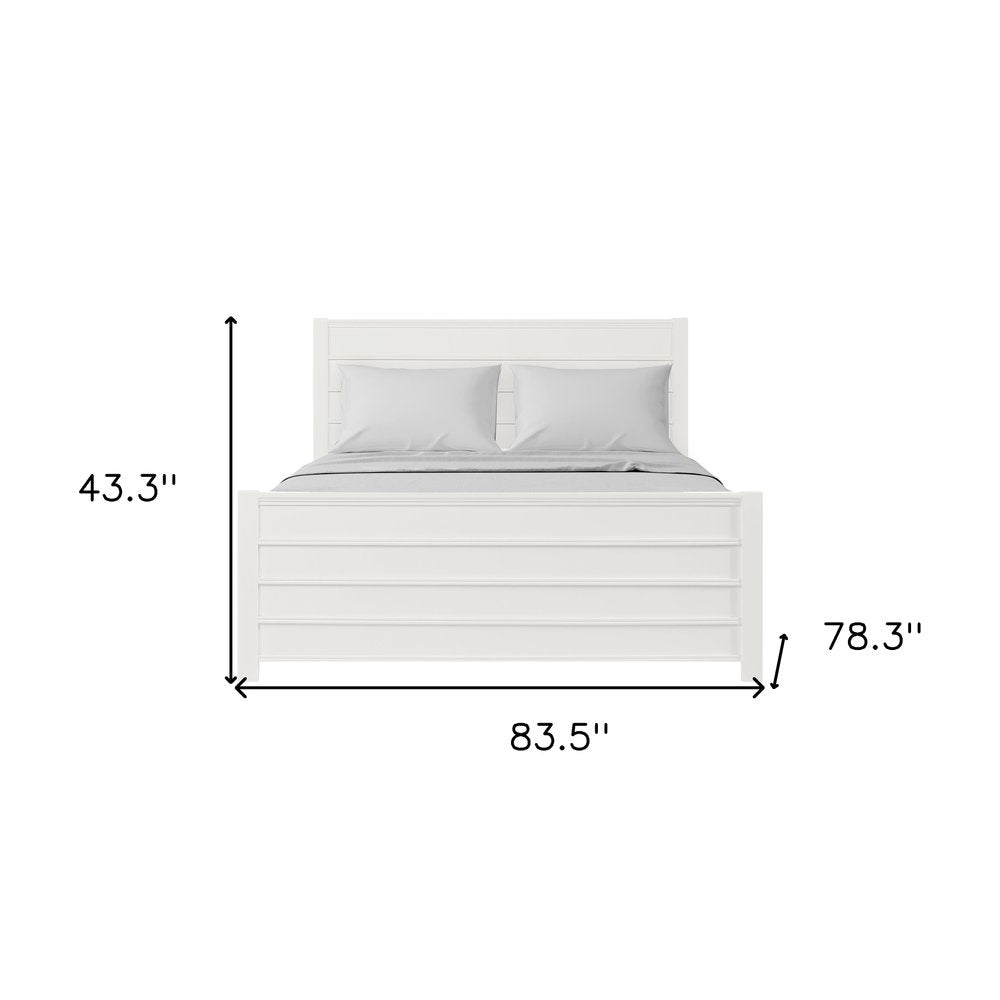 White Shiplap Texture Solid Wood Queen Bed Frame