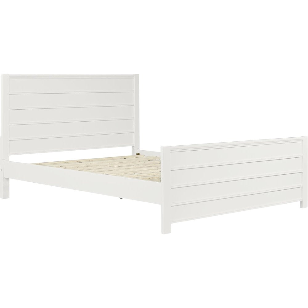 White Shiplap Texture Solid Wood Queen Bed Frame