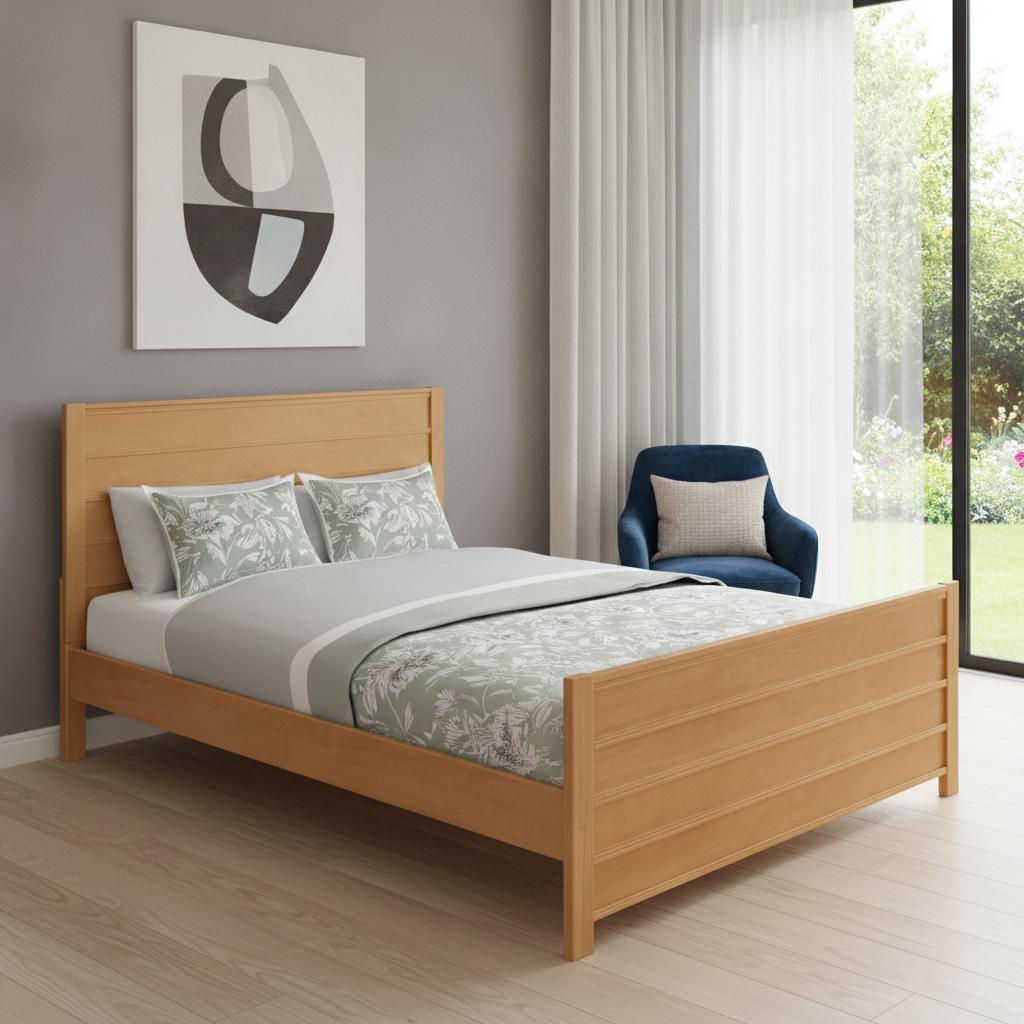 Brown Ribbed Texture Solid Wood King Bed Frame
