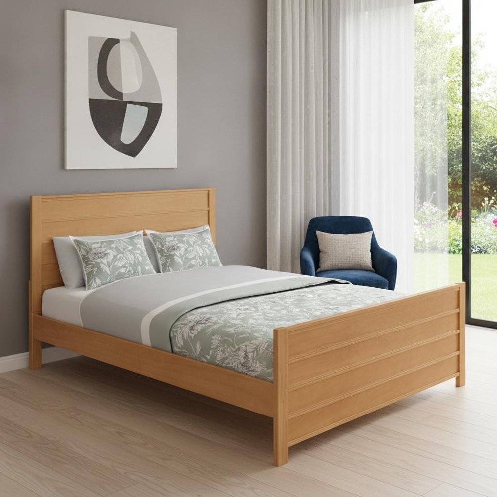 Brown Ribbed Texture Solid Wood Queen Bed Frame