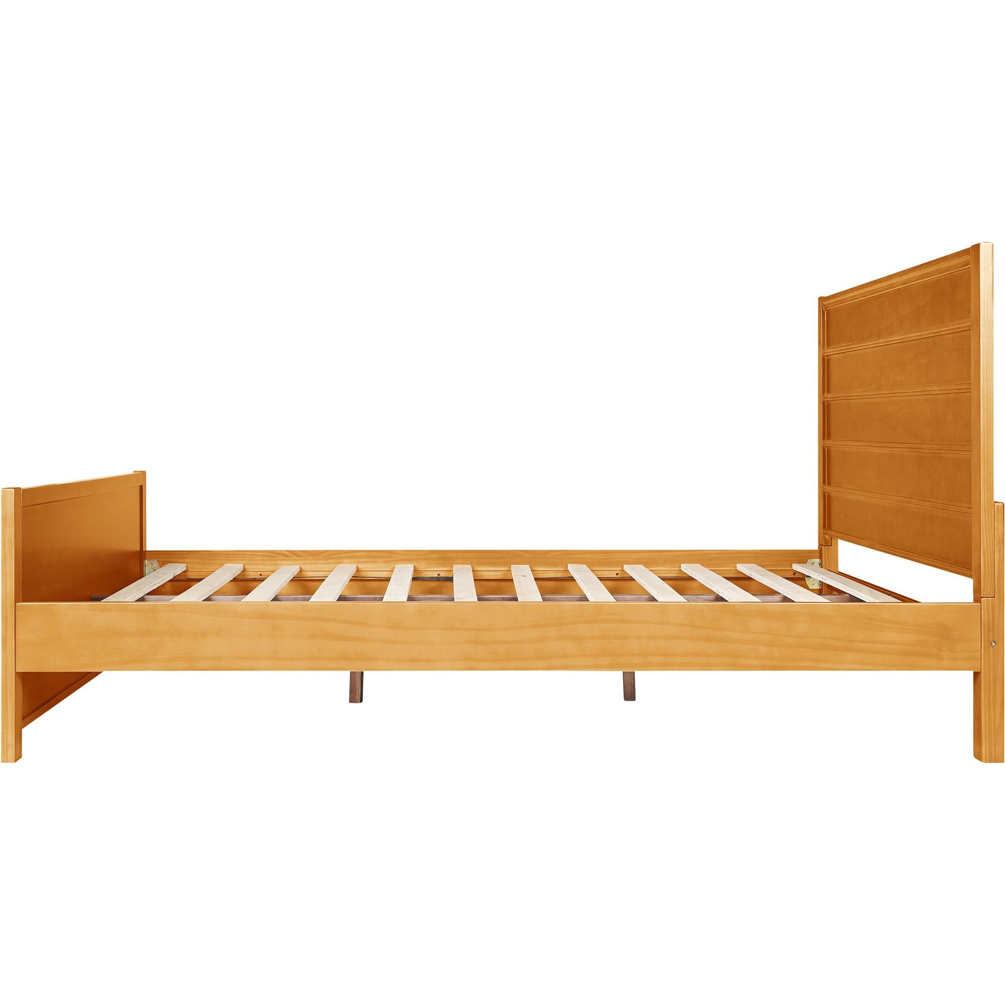 Brown Ribbed Texture Solid Wood King Bed Frame