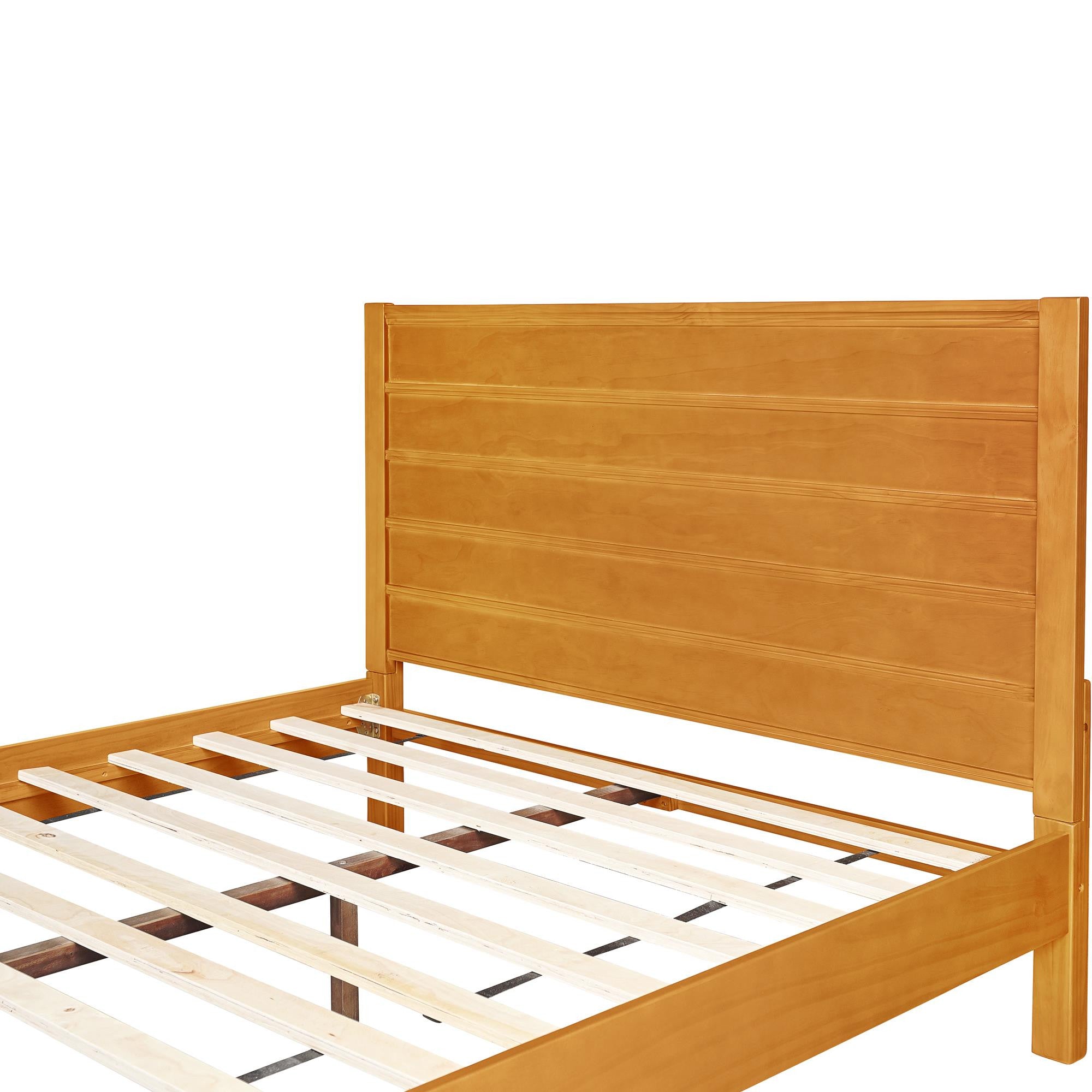Brown Ribbed Texture Solid Wood King Bed Frame