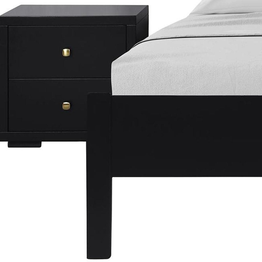 Three Piece Black Solid Wood Bedroom Set