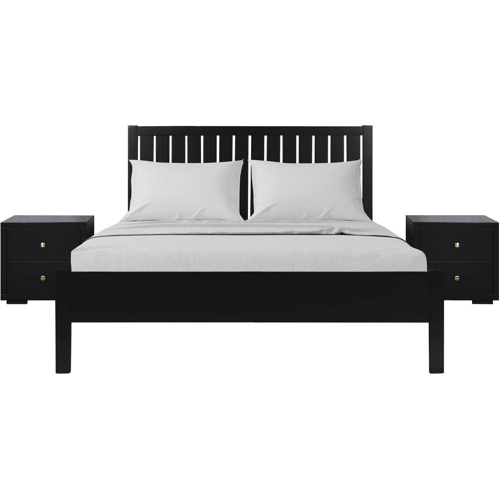 Three Piece Black Solid Wood Bedroom Set