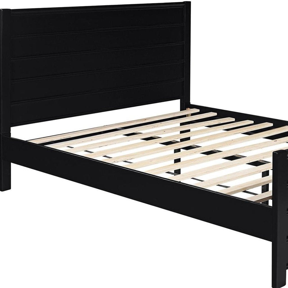Three Piece Black Solid Wood Bedroom Set