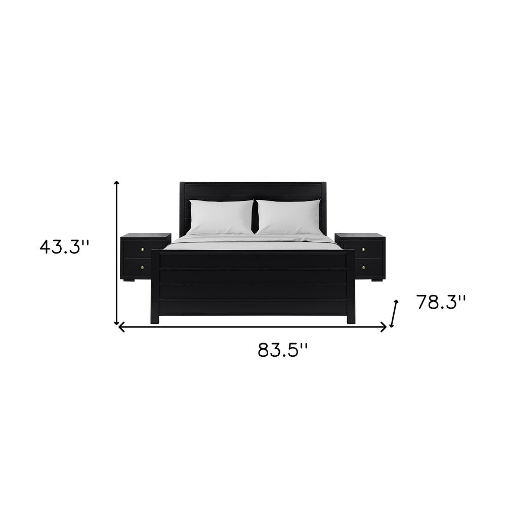 Three Piece Black Solid Wood Bedroom Set