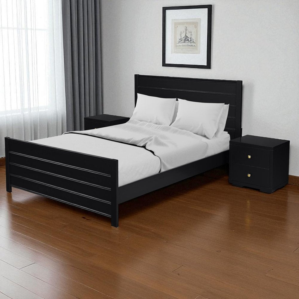Three Piece Black Solid Wood Bedroom Set