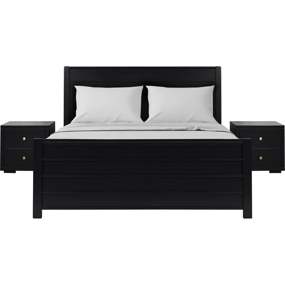 Three Piece Black Solid Wood Bedroom Set