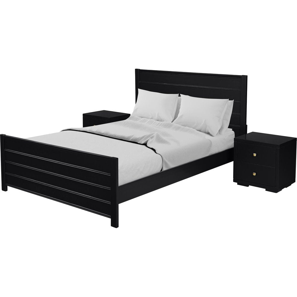 Three Piece Black Solid Wood Bedroom Set