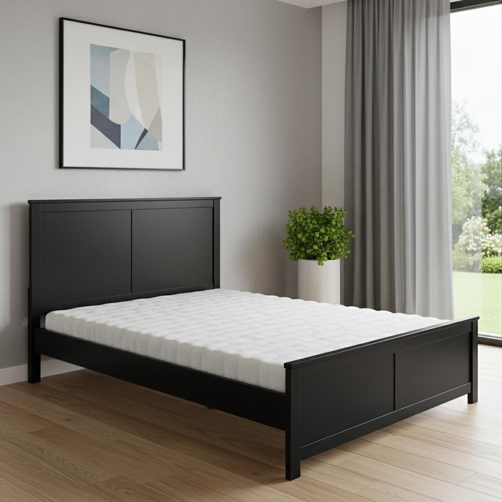 Black Solid Wood Queen Bed Frame With Drawers