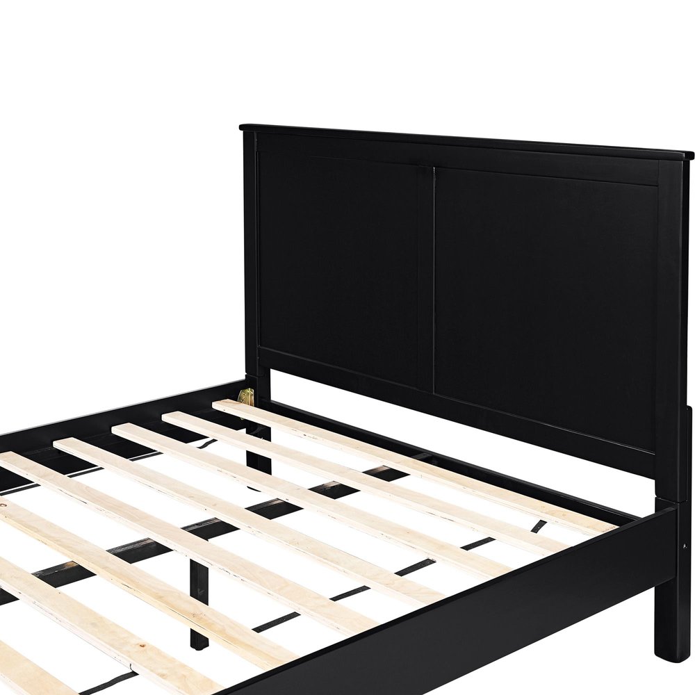 Black Solid Wood Queen Bed Frame With Drawers