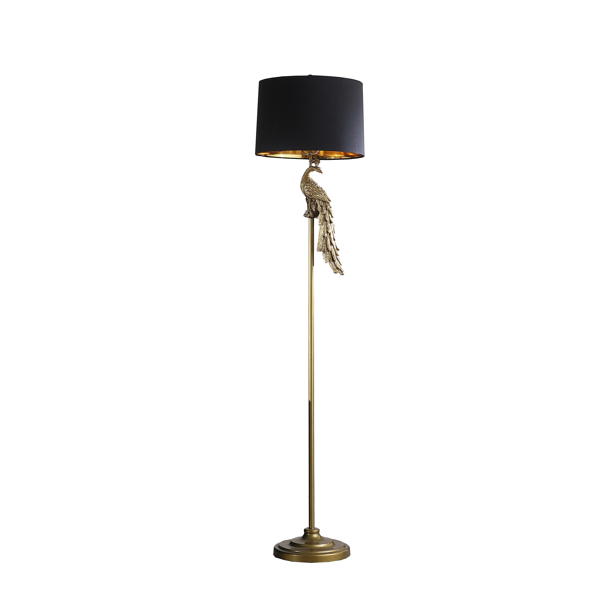65" Gold And Black Floor Lamp With Black Fabric Drum Shade