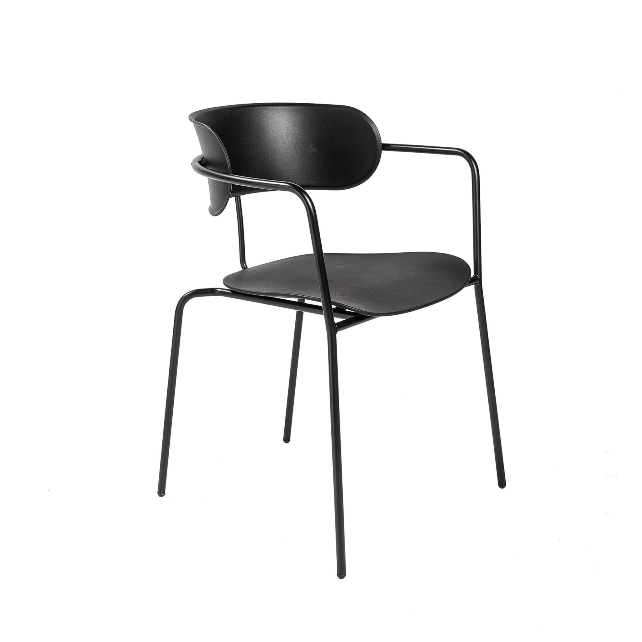Set of Four Black Plastic Slat Back Dining Arm Chairs