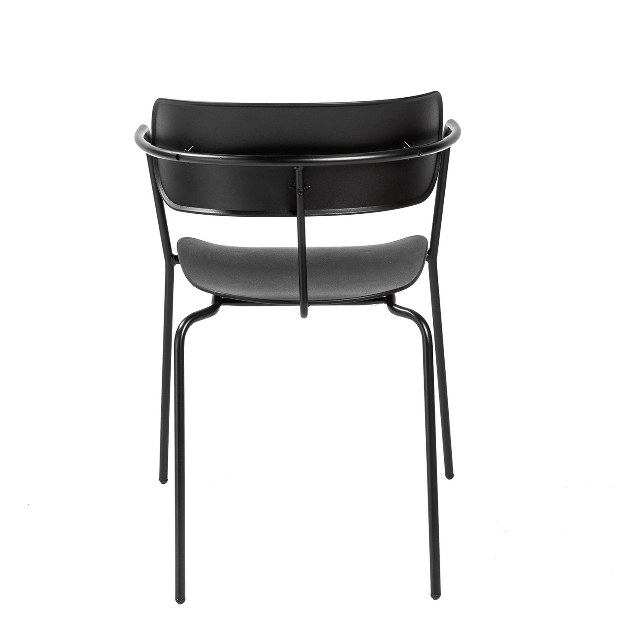 Set of Four Black Plastic Slat Back Dining Arm Chairs