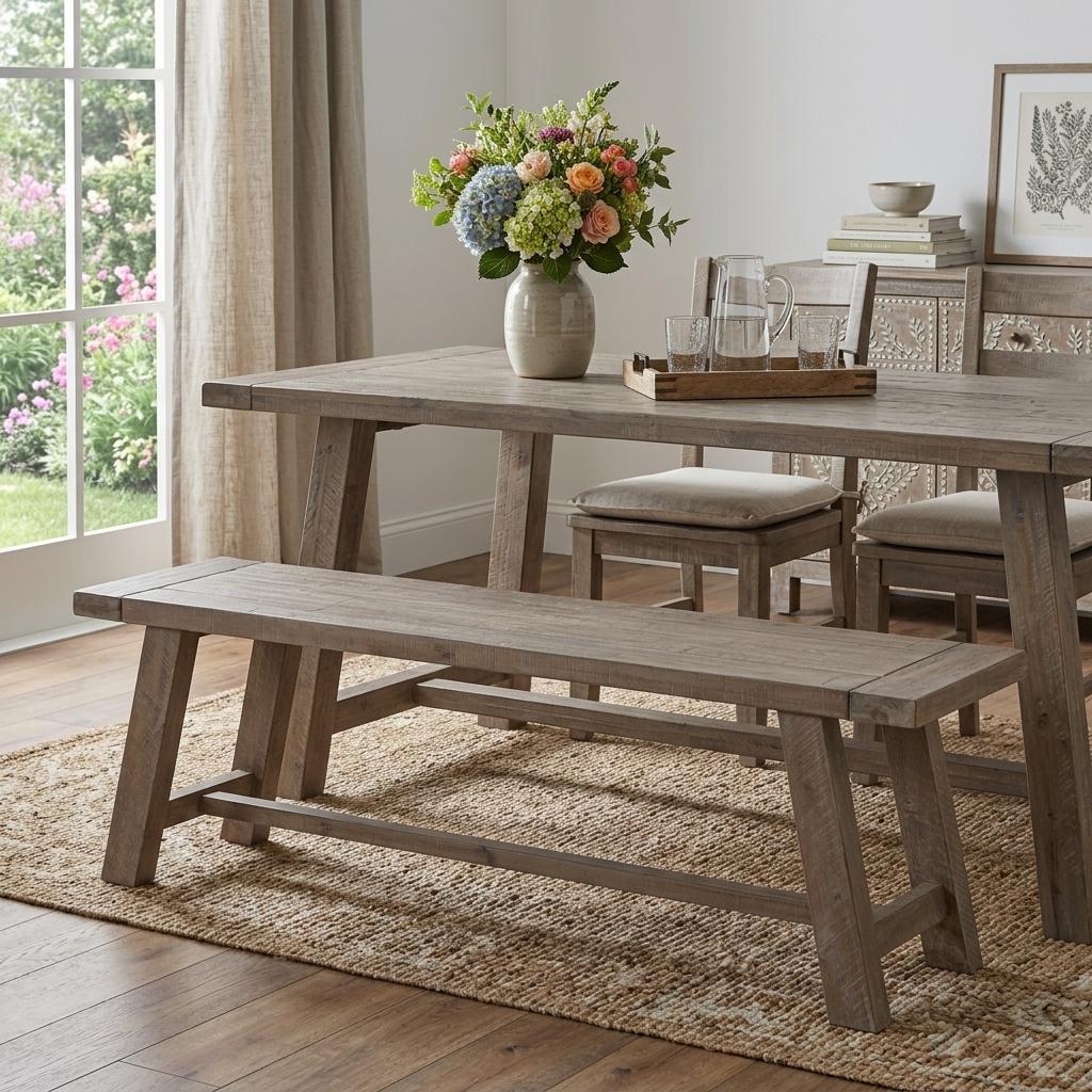 60" Natural Distressed Solid Wood Dining Bench