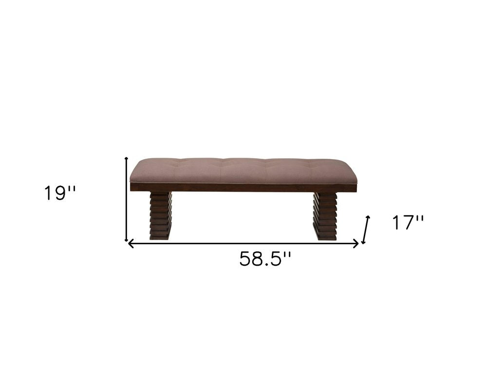 59" Latte and Espresso Linen Blend Upholstered Dining Bench