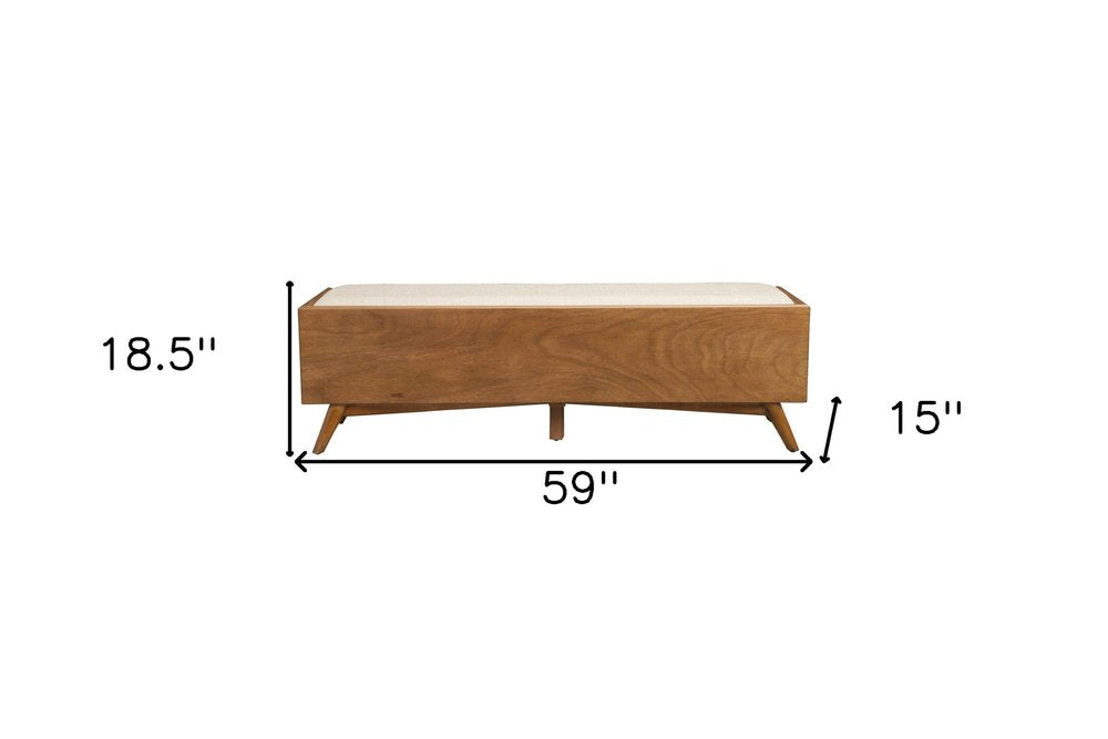59" Beige and Brown Upholstered Polyester Blend Bench with Drawers