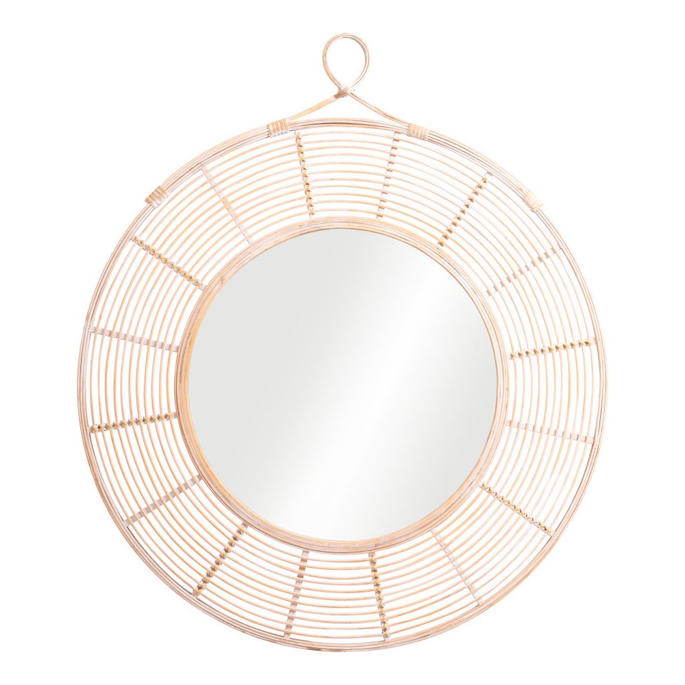 37" Natural Round Framed Accent Mirror