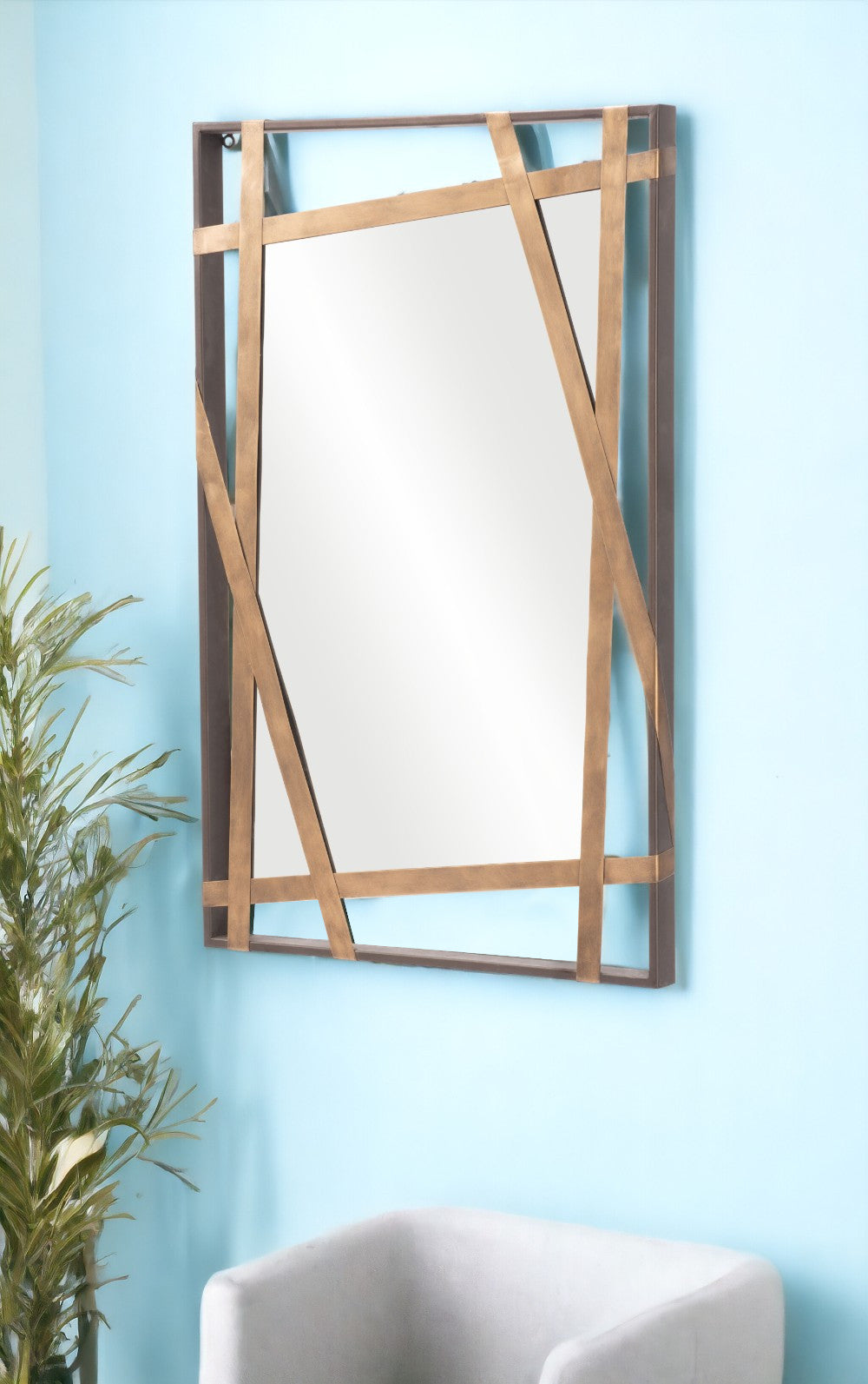 32" Gold And Black Steel Framed Accent Mirror