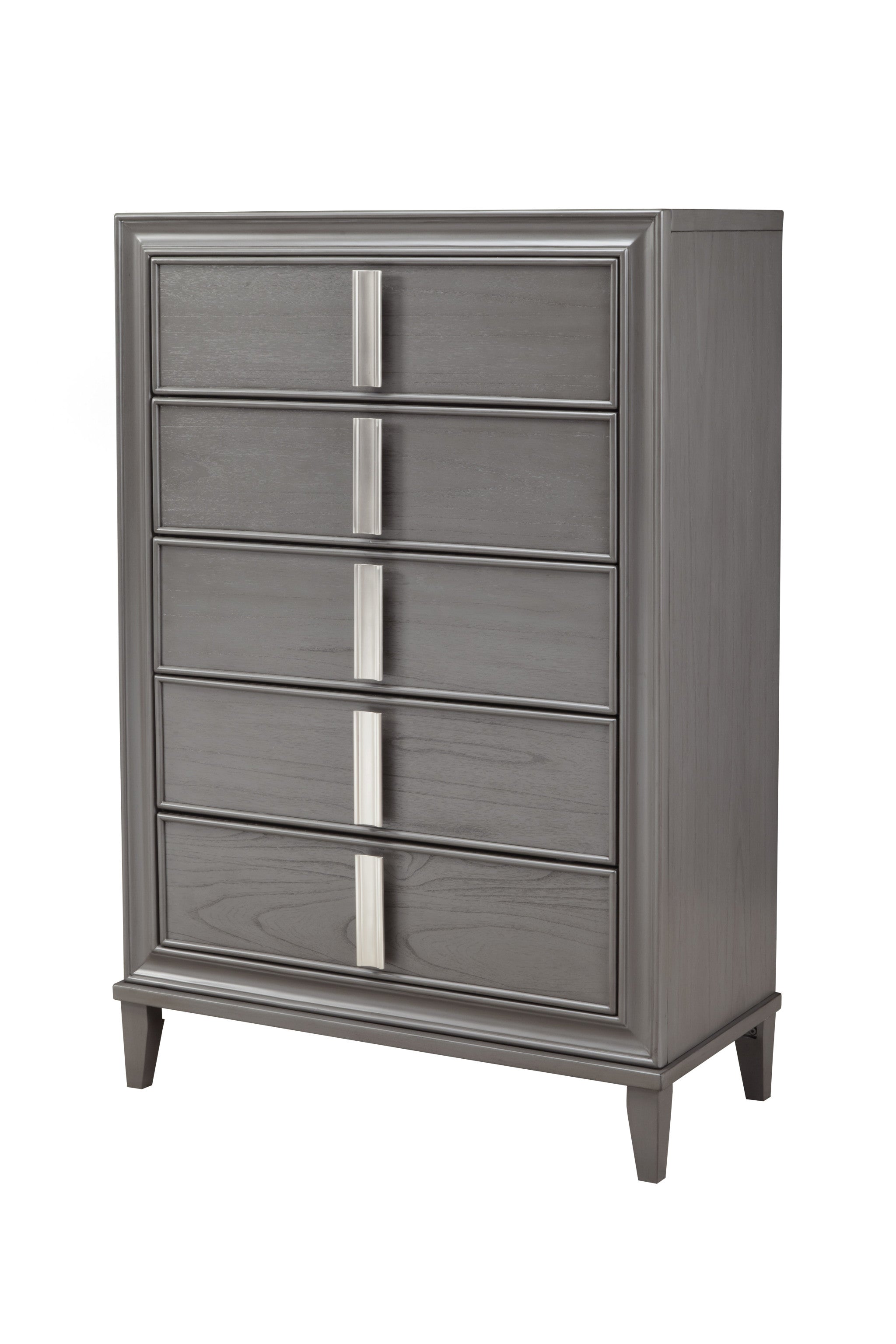 38" Gray Solid Wood Five Drawer Chest