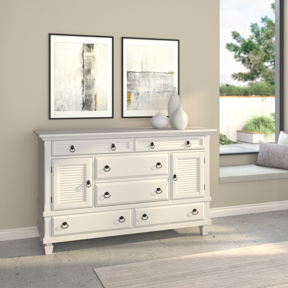 38" White Solid Wood Five Drawer Chest