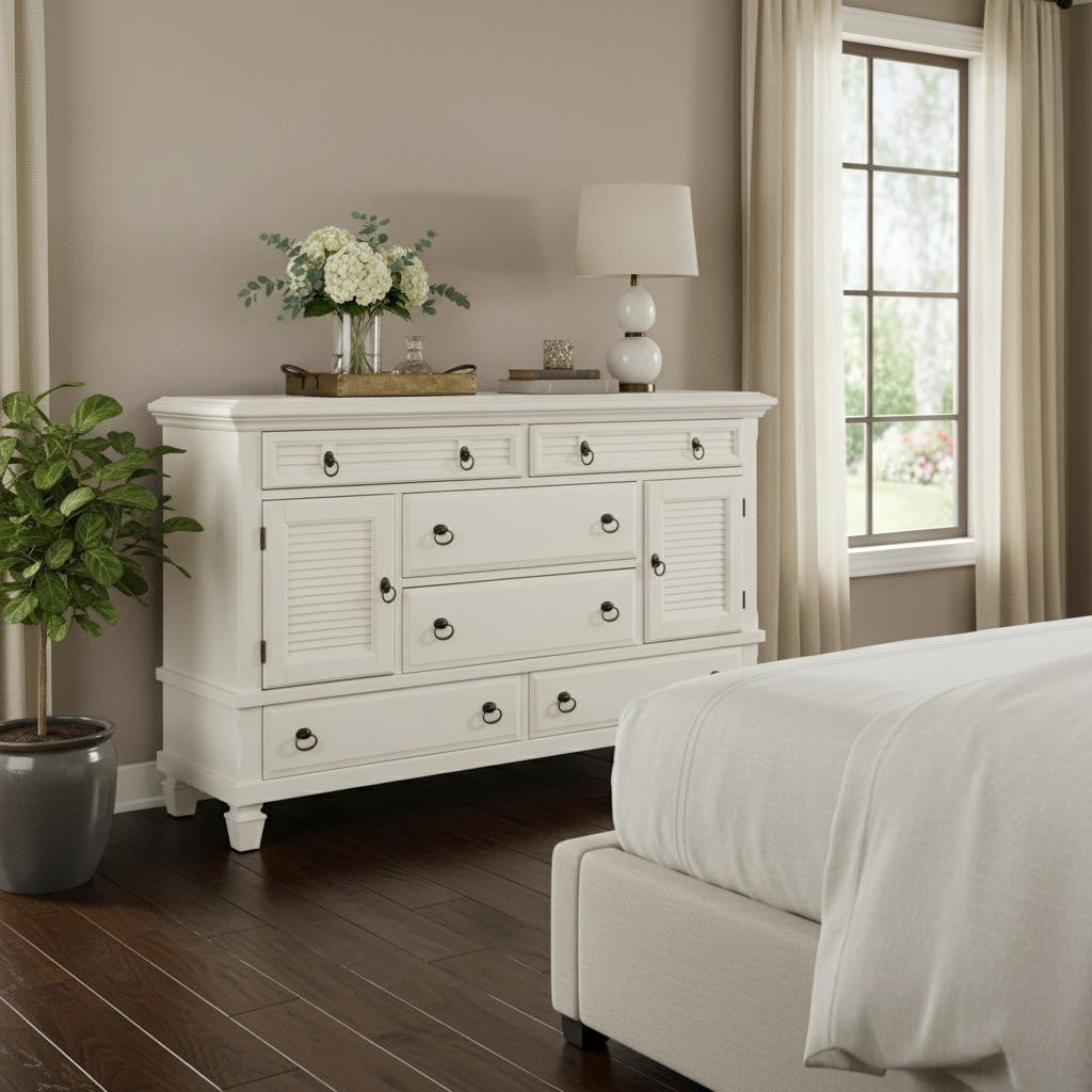62" White Solid Wood Six Drawer Double Dresser