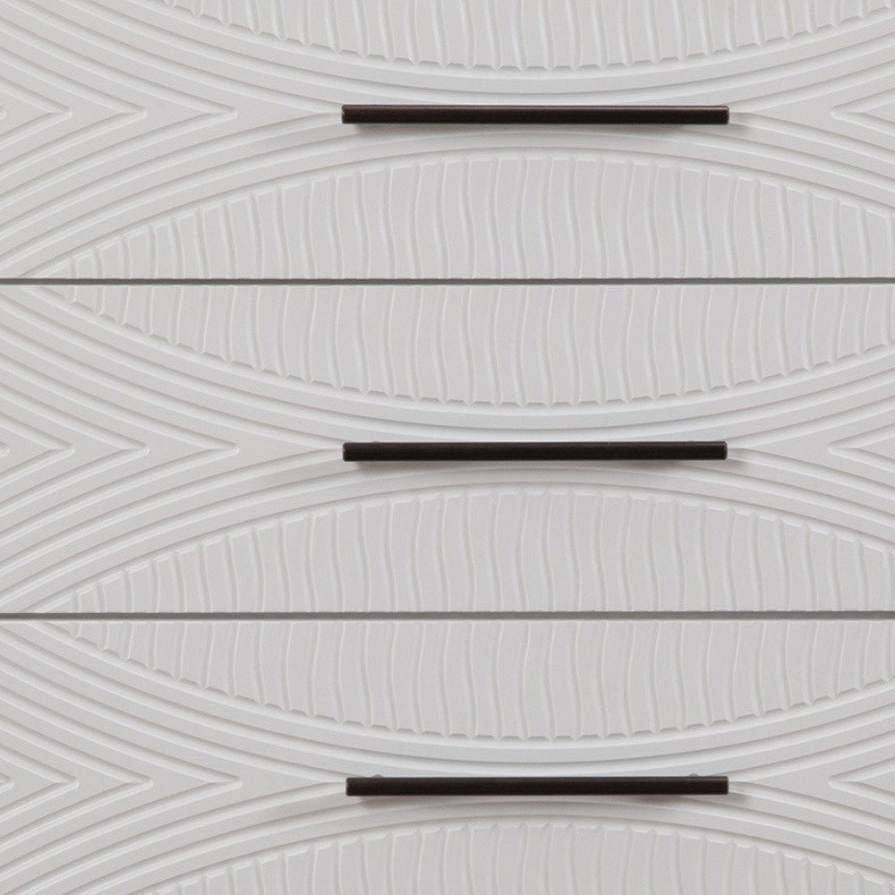 34" White Carved Geometric Solid Wood Five Drawer Dresser