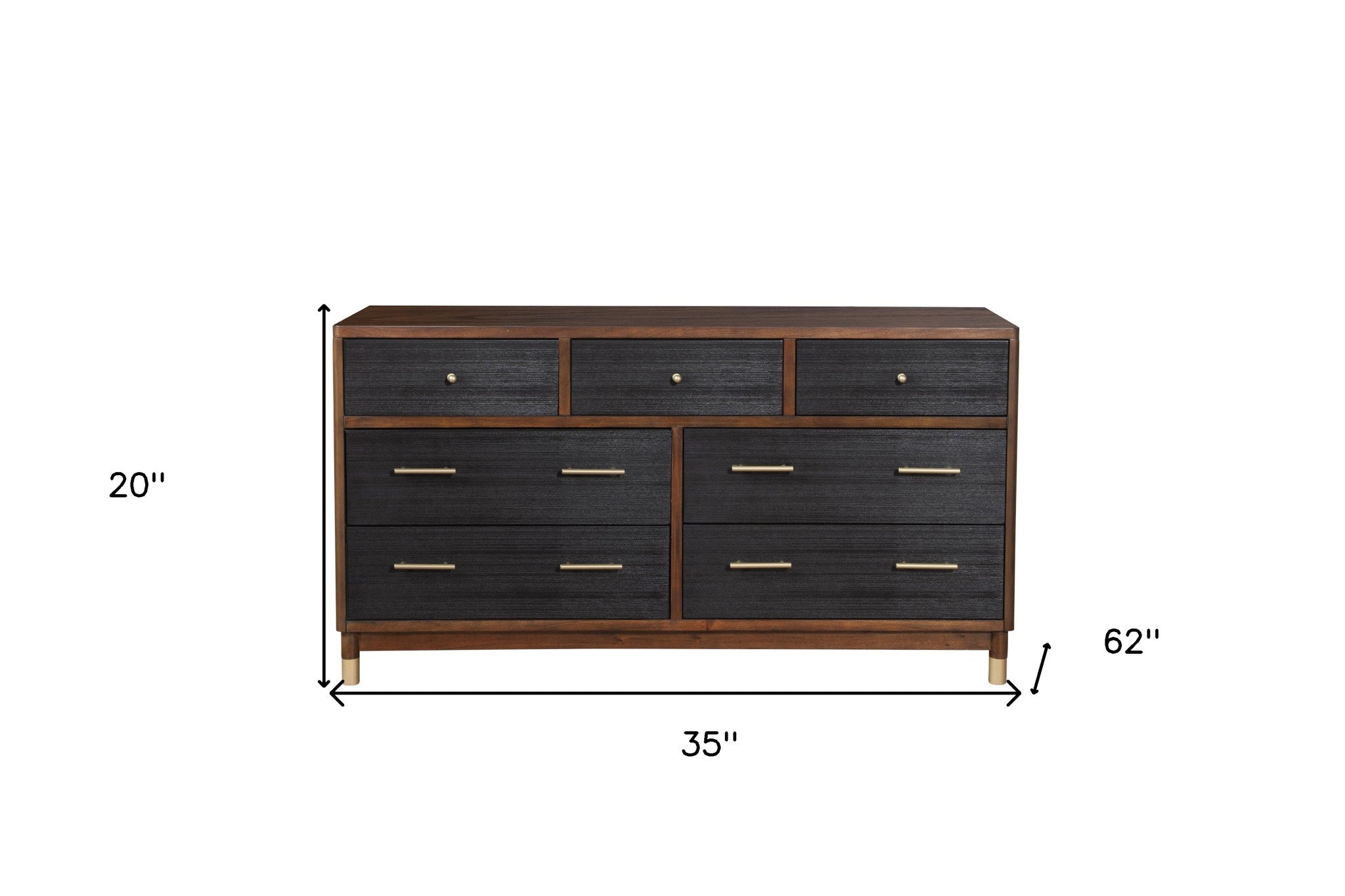 35" Brown and Black Solid Wood Seven Drawer Double Dresser
