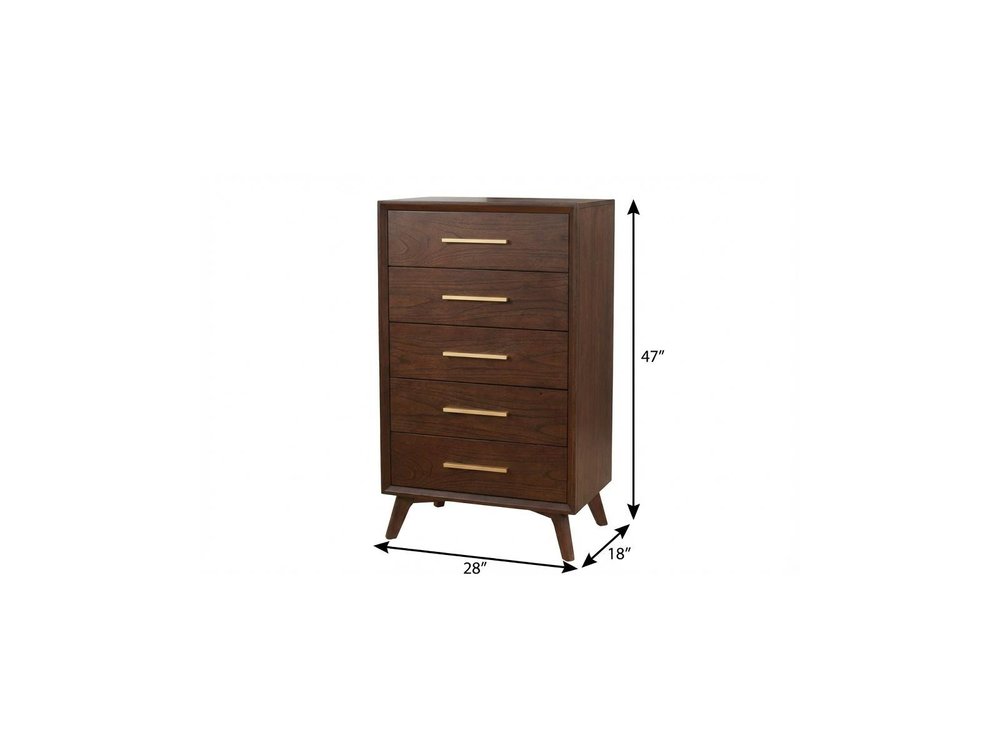 28" Walnut Solid Wood Five Drawer Chest