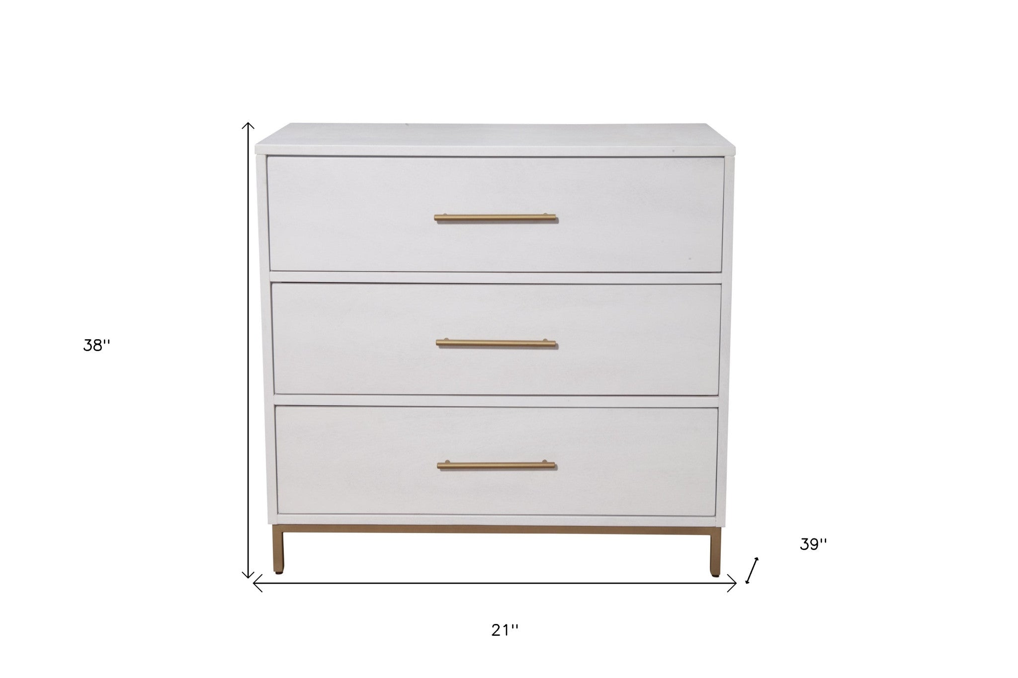 36" White Solid Wood Three Drawer Chest