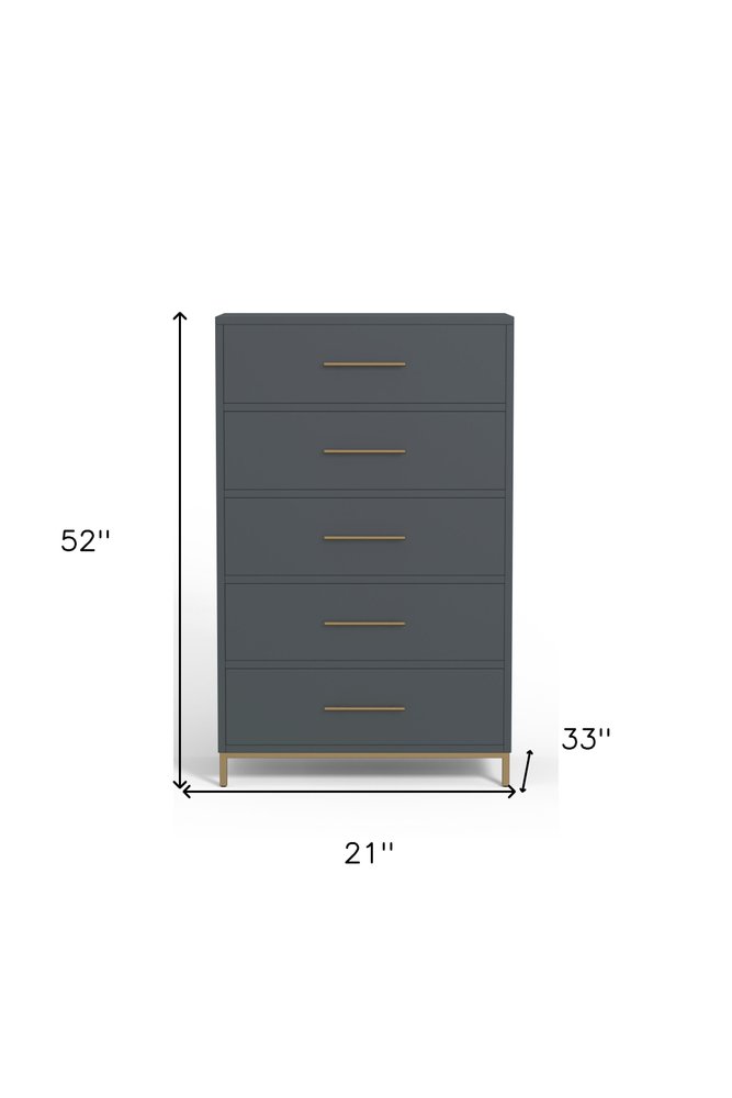 33" Gray Solid Wood Five Drawer Dresser