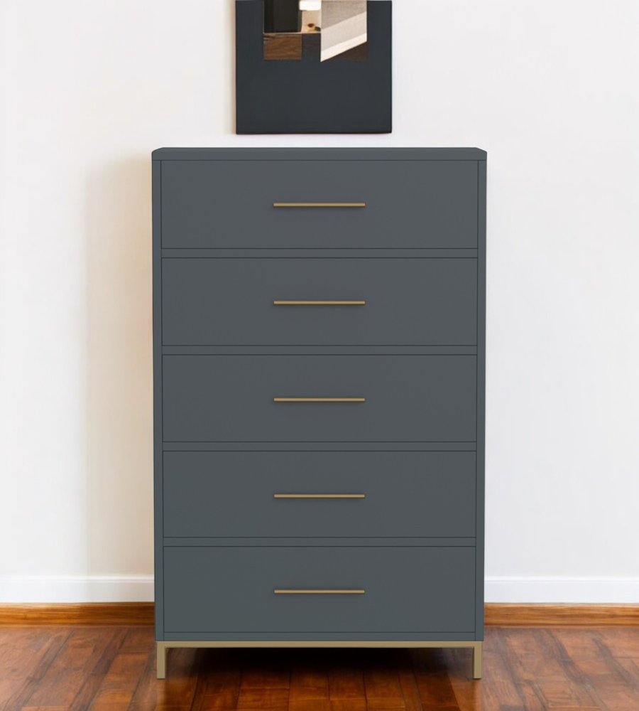 33" Gray Solid Wood Five Drawer Dresser
